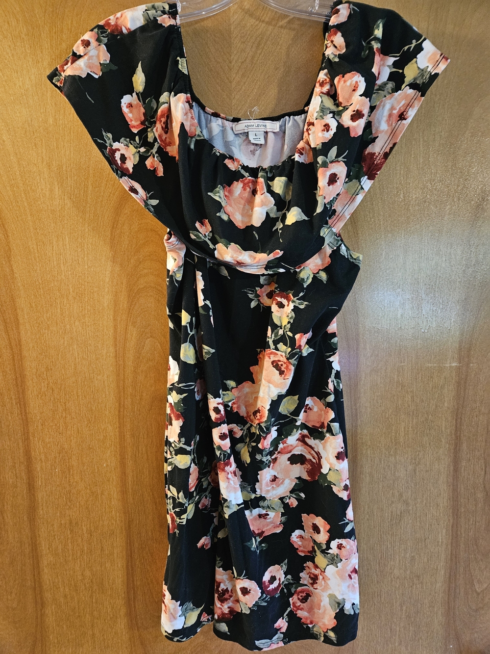 Adam Levine Collection Black Floral Dress with Pink and Cream Blooms